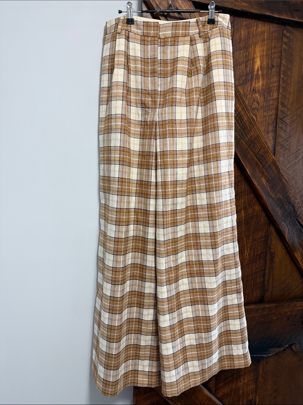 Hutch Plaid Wide-Leg Trousers in Brown and Cream